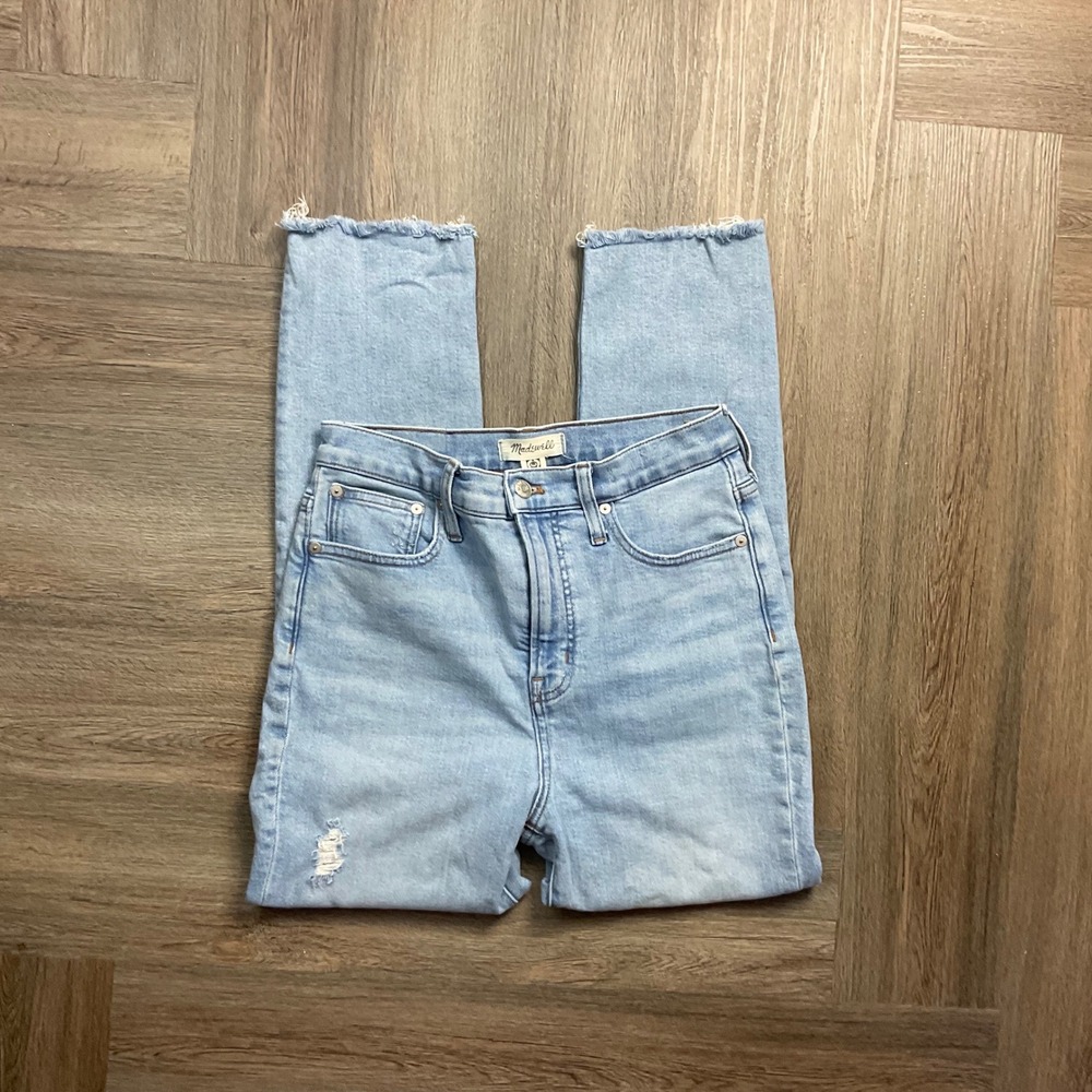 Madewell The Perfect Vintage Jeans Womens 26 Light Wash Distressed Raw Hem Denim